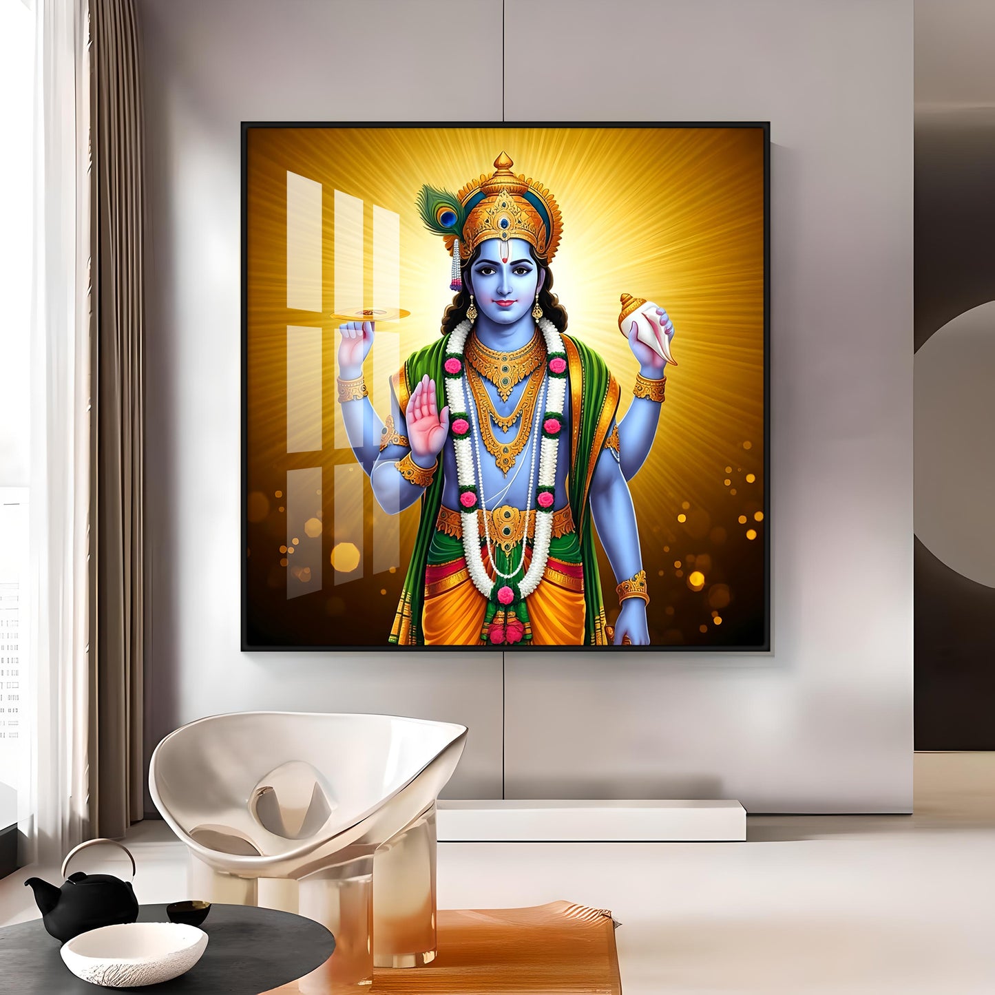 Ethereal Presence Of Lord Krishna Premium Acrylic Square Wall Art