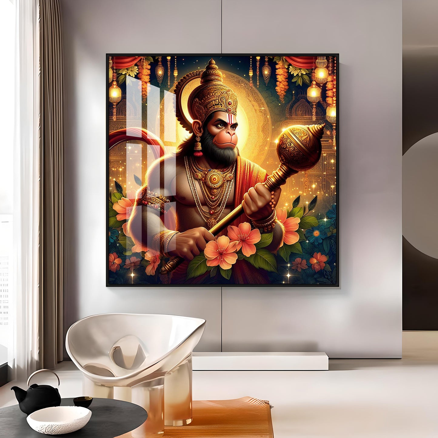 Jai Shree Hanuman Premium Acrylic Square Wall Art