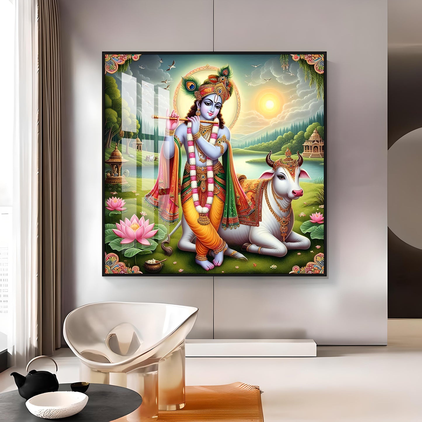 Krishna's Blue Oasis Premium Acrylic Square Wall Art