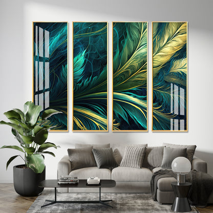 Tropical Leaves Premium Acrylic Vertical Wall Art (set of 4)