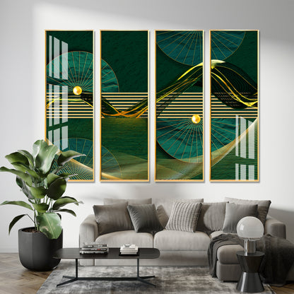 Emerald Green Premium Acrylic Vertical Wall Art (set of 4)