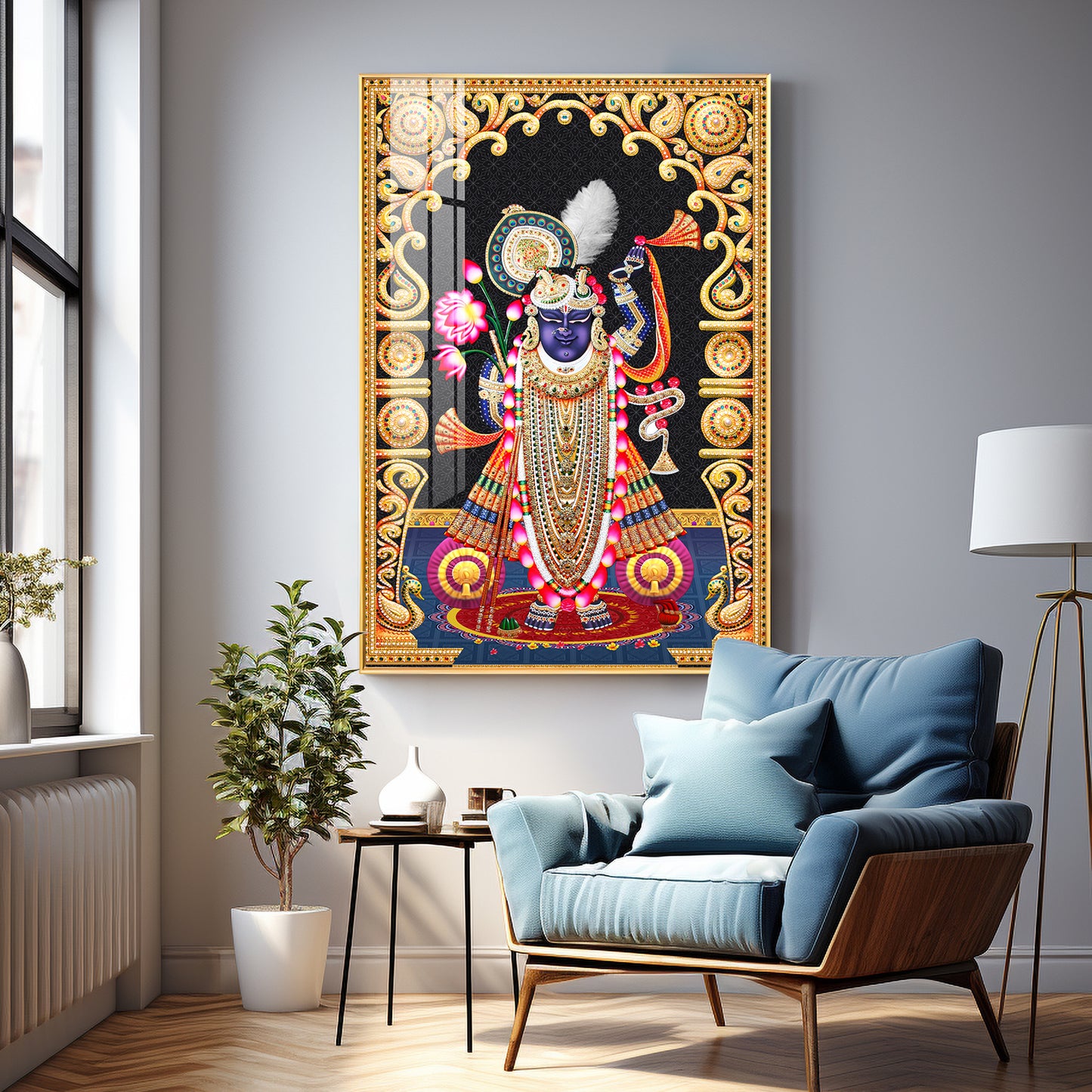 Celestial Krishna Premium Acrylic Vertical Wall Art
