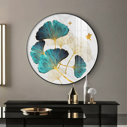 Blue Leaf Premium Acrylic Round Wall Art