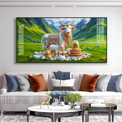 Sacred Nandi In Green Mountains Premium Acrylic Horizontal Wall Art