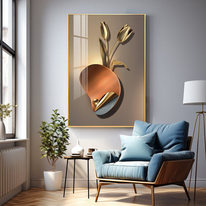 Golden Rose Aura Premium Acrylic Vertical Wall Art