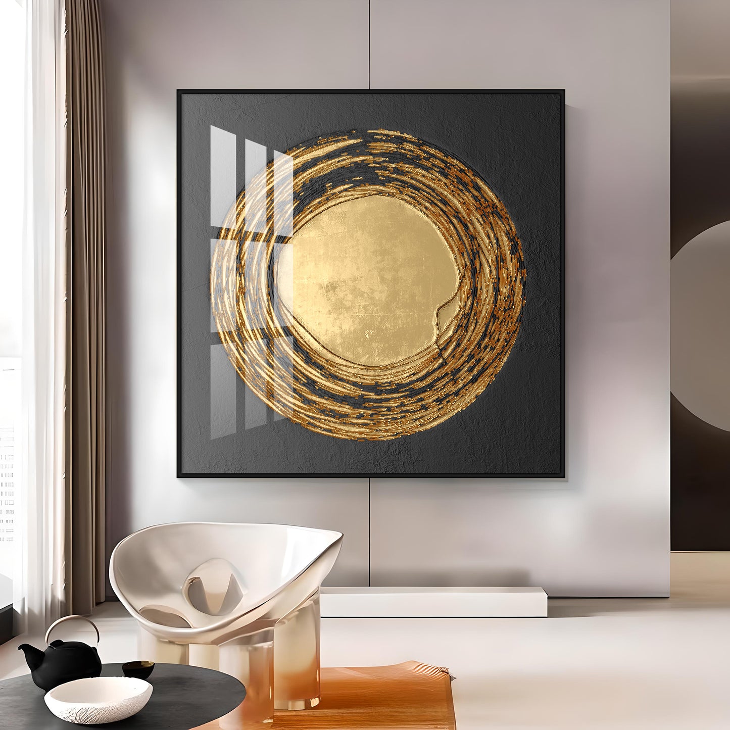 Retro Golden Circle Premium Acrylic Square Wall Art