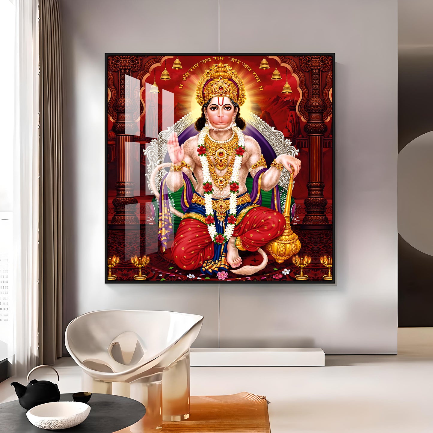 Lord Hanuman Ethereal Blessings Premium Acrylic Square Wall Art