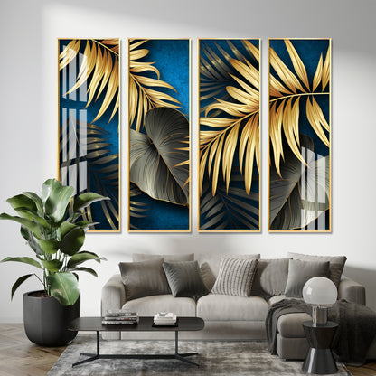 Golden Ferns Premium Acrylic Vertical Wall Art (set of 4)