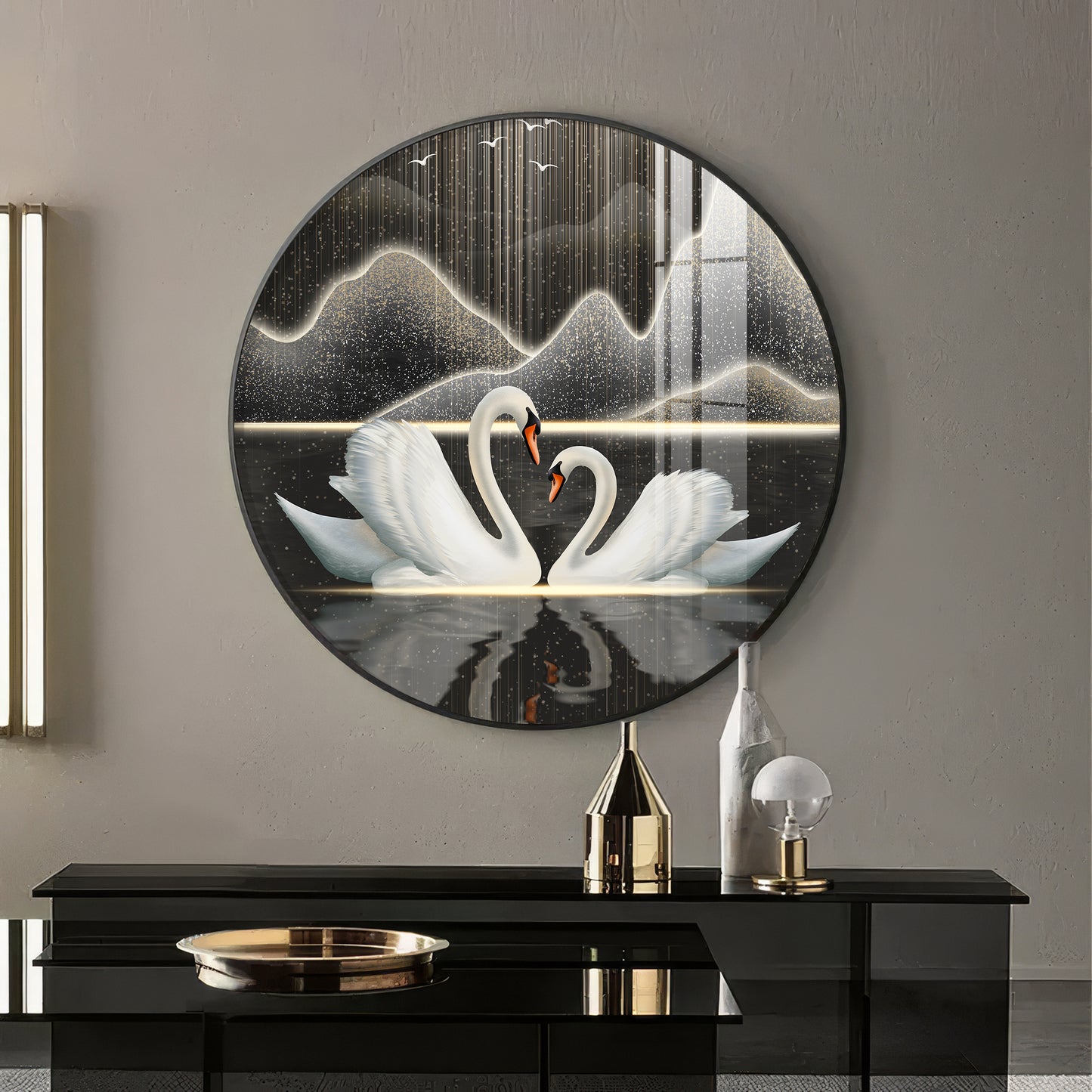 Swans in Serenity Premium Acrylic Round Wall Art