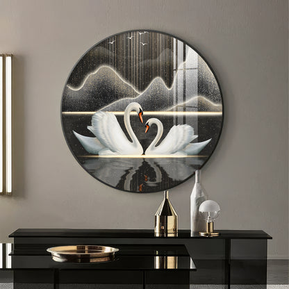 Swans in Serenity Premium Acrylic Round Wall Art