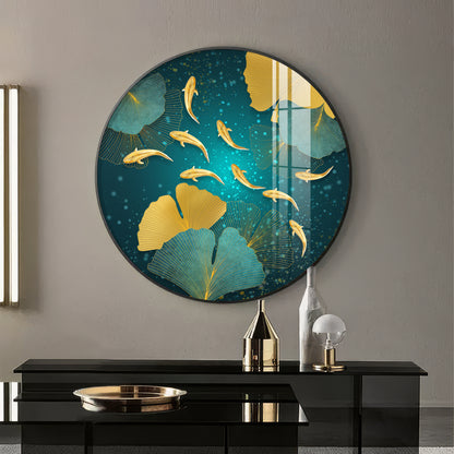 Golden Koi Fish Premium Acrylic Round Wall Art