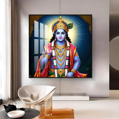 Divine Lord Krishna Blessing Premium Acrylic Square Wall Art