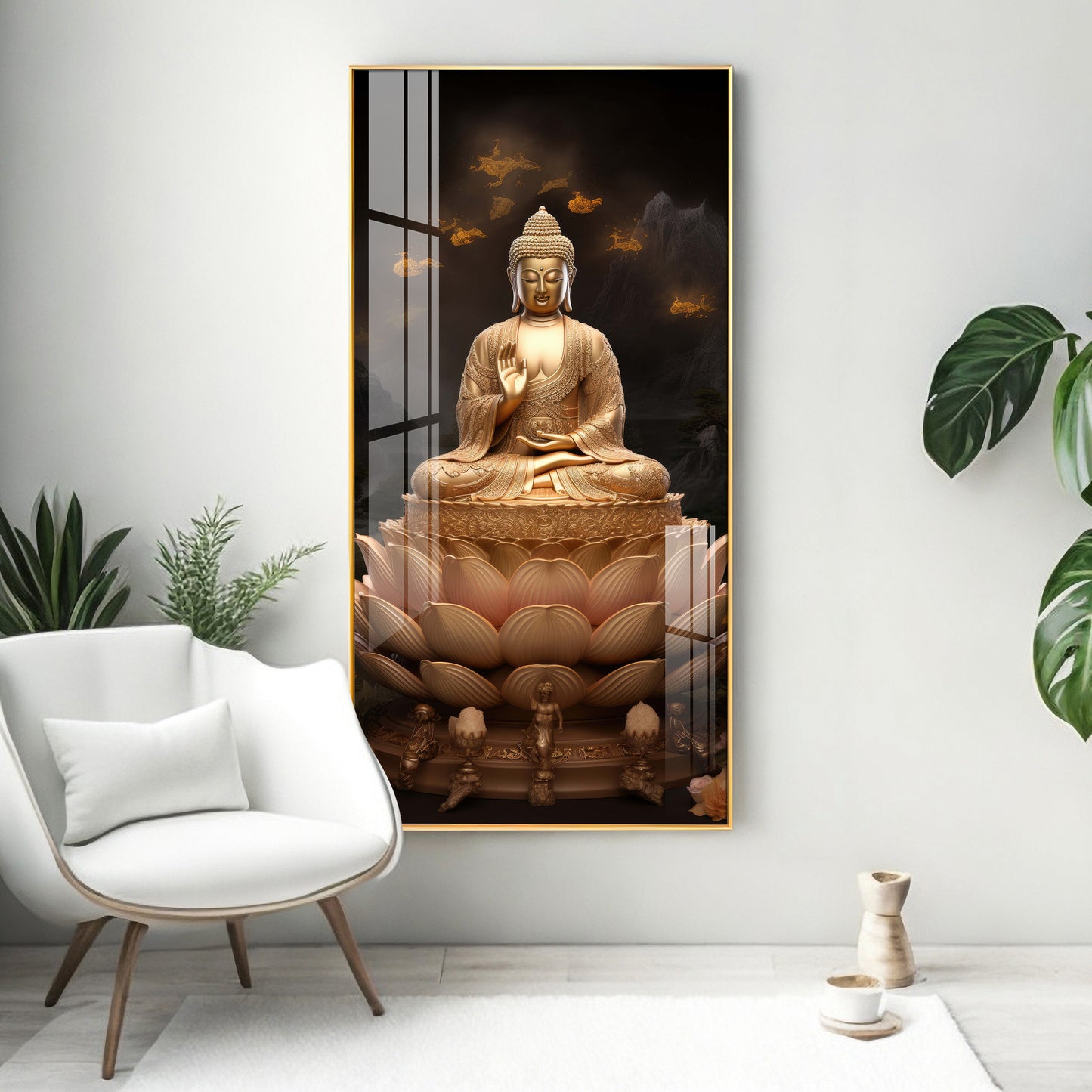 Buddha On Lotus Premium Acrylic Vertical Wall Art