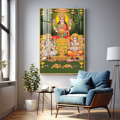 Divine Laxmi Ji With Flower Premium Acrylic Vertical Wall Art