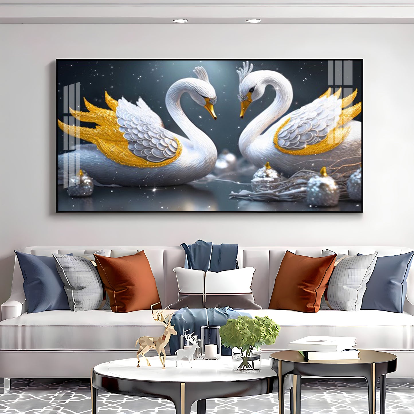 Lovely Swan Couple Premium Acrylic Horizontal Wall Art