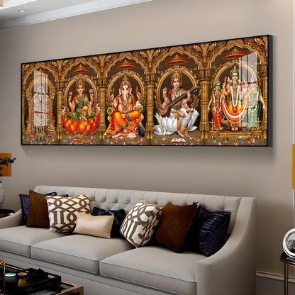 Divine Perumal, Lakshmi, Ganesha, Saraswati & Murugan Premium Acrylic Horizontal Wall Art