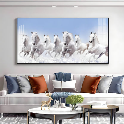 7 Running White Horses in The Sea Premium Acrylic Horizontal Wall Art