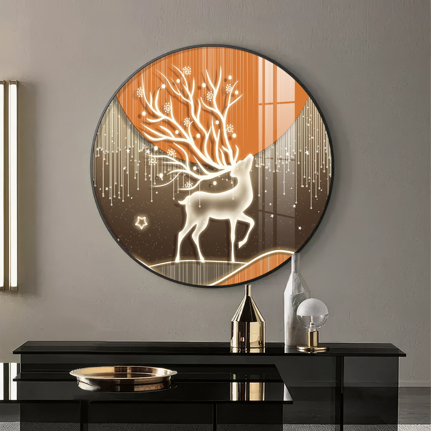 Luminious Deer Premium Acrylic Round Wall Art