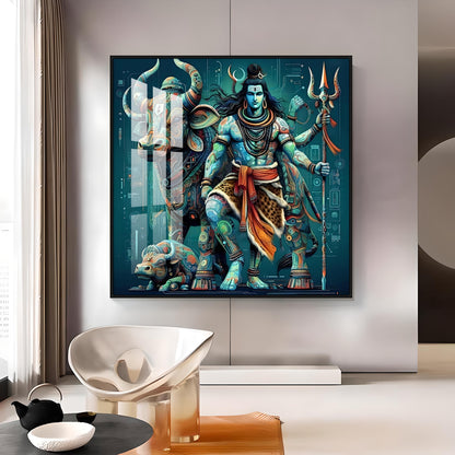 Lord Shiva With Nandi Premium Acrylic Square Wall Art