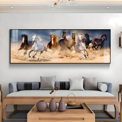 Lucky Running Horses In Desert Premium Acrylic Horizontal Wall Art