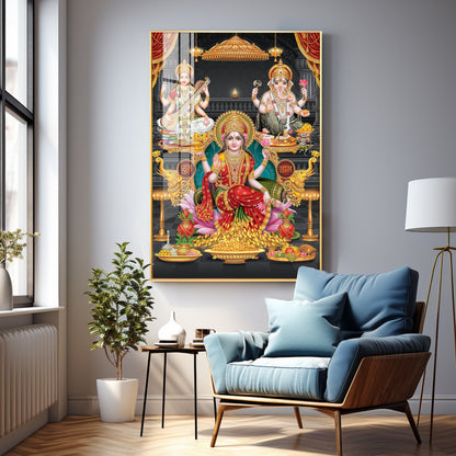 Goddess Laxmi Ji Sacred Serenity Premium Acrylic Vertical Wall Art