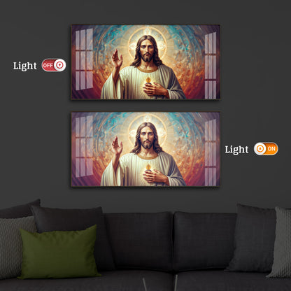 God Jesus Modern Luxury Backlight Horizontal Wall Art