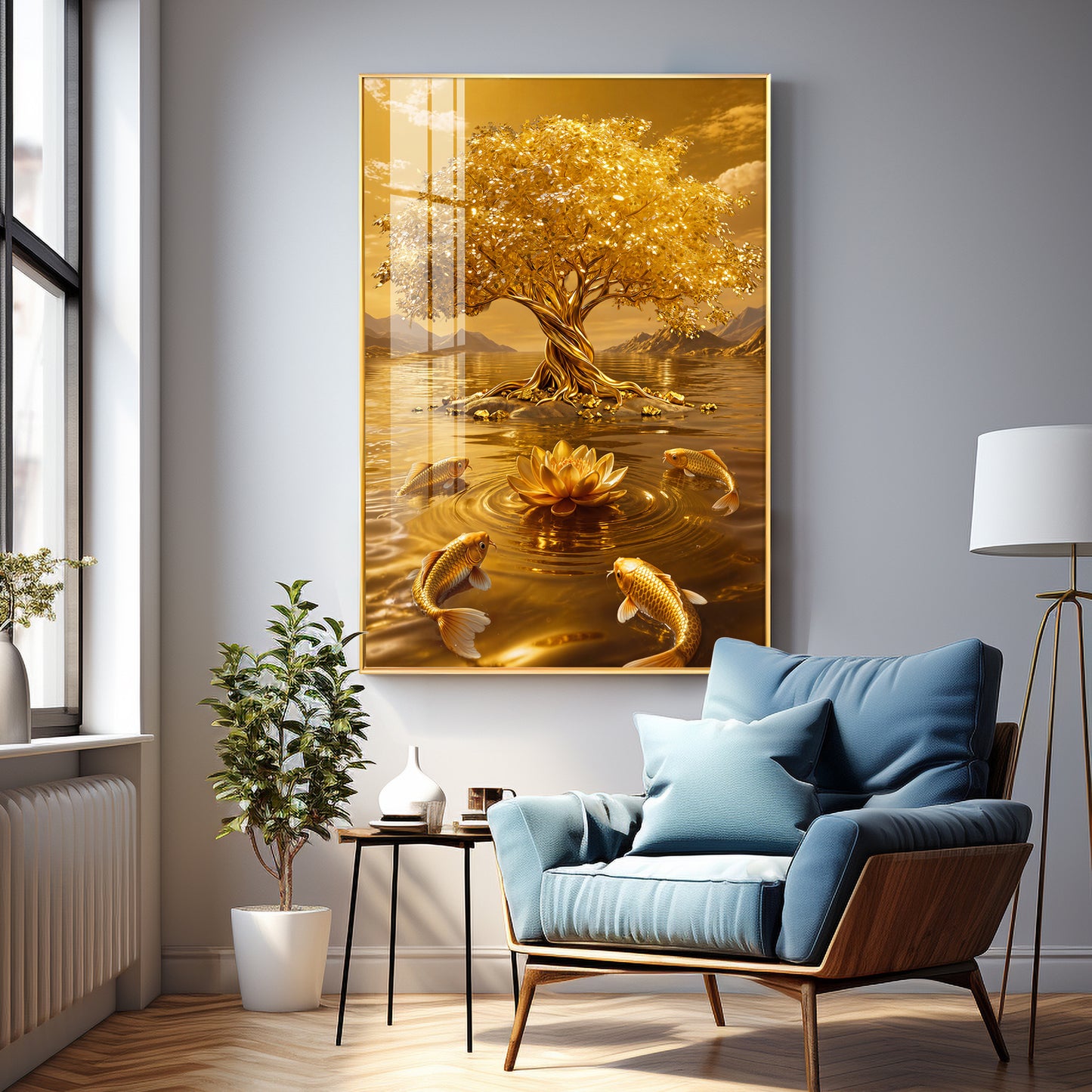 Money Tree With Koi Fish Premium Acrylic Vertical Wall Art