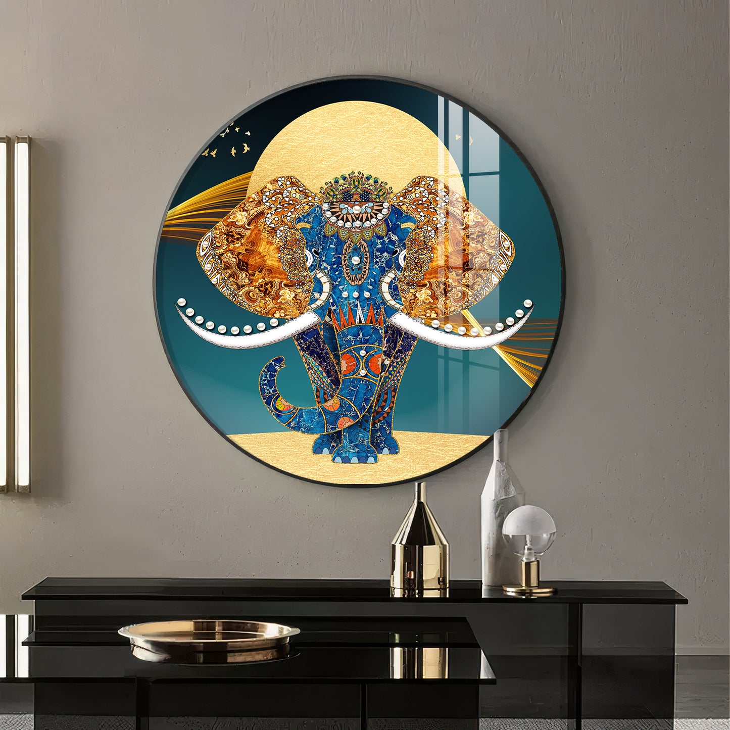 Elephant Mural Premium Acrylic Round Wall Art