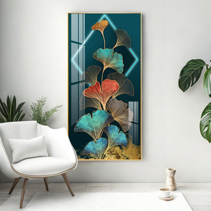 Ginkgo Leaf Entrance Hall Gold Foil Premium Acrylic Vertical Wall Art