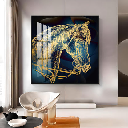 Golden Horse Head Premium Acrylic Square Wall Art