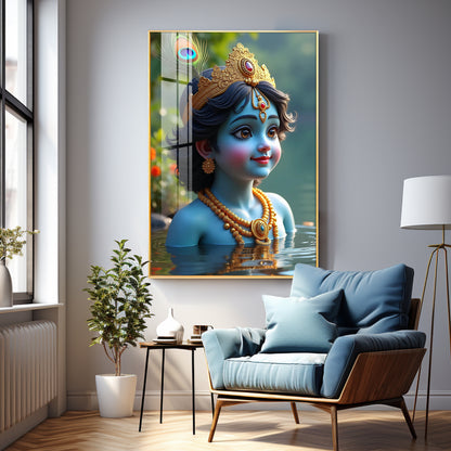 Little Krishna Reflection In Water Premium Acrylic Wall Art