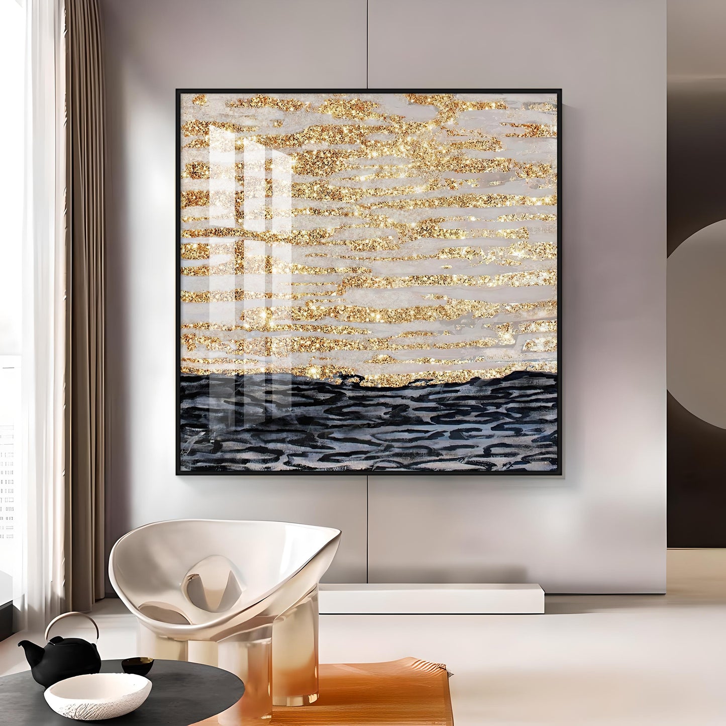 Golden Sea Premium Acrylic Square Wall Art