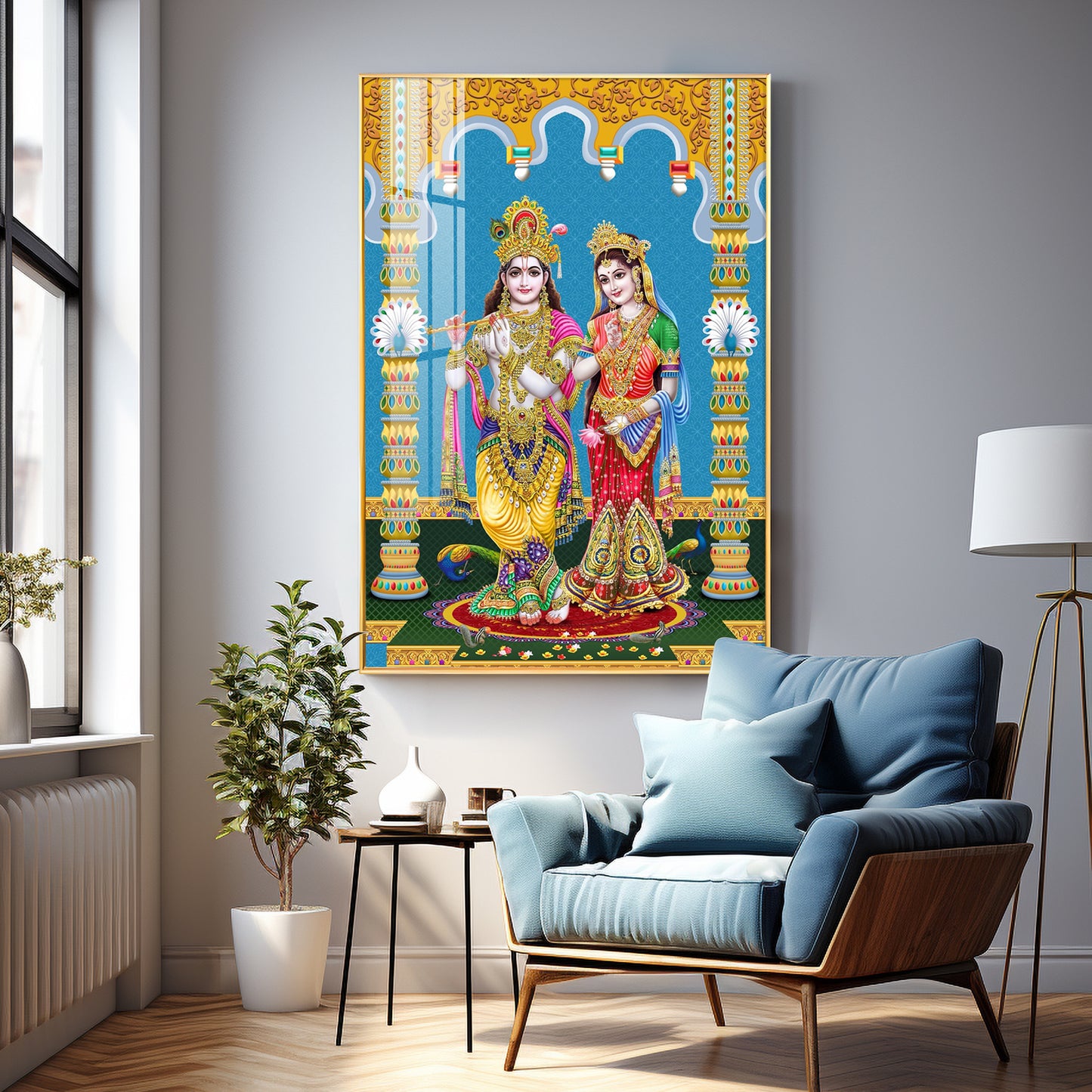 Divine Radha and Krishna Premium Acrylic Vertical Wall Art