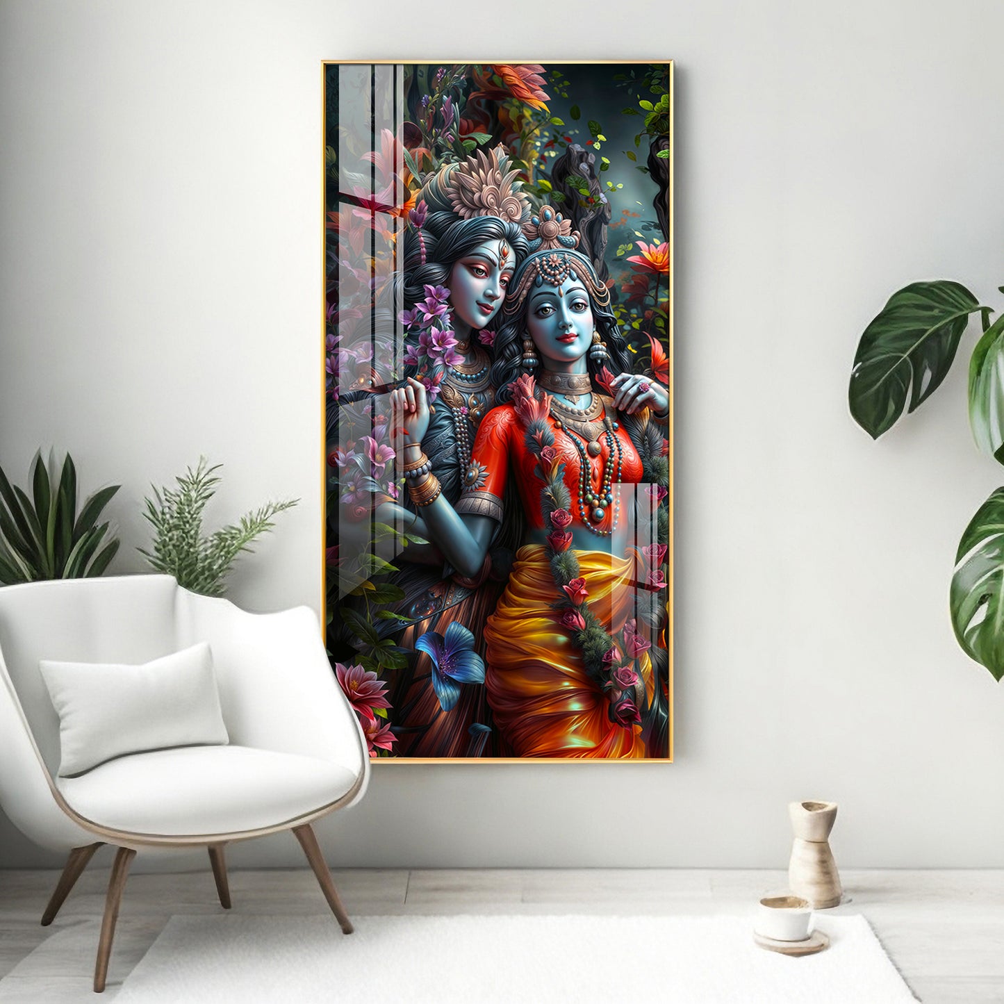 Radha Krishna Love Premium Acrylic Vertical Wall Art