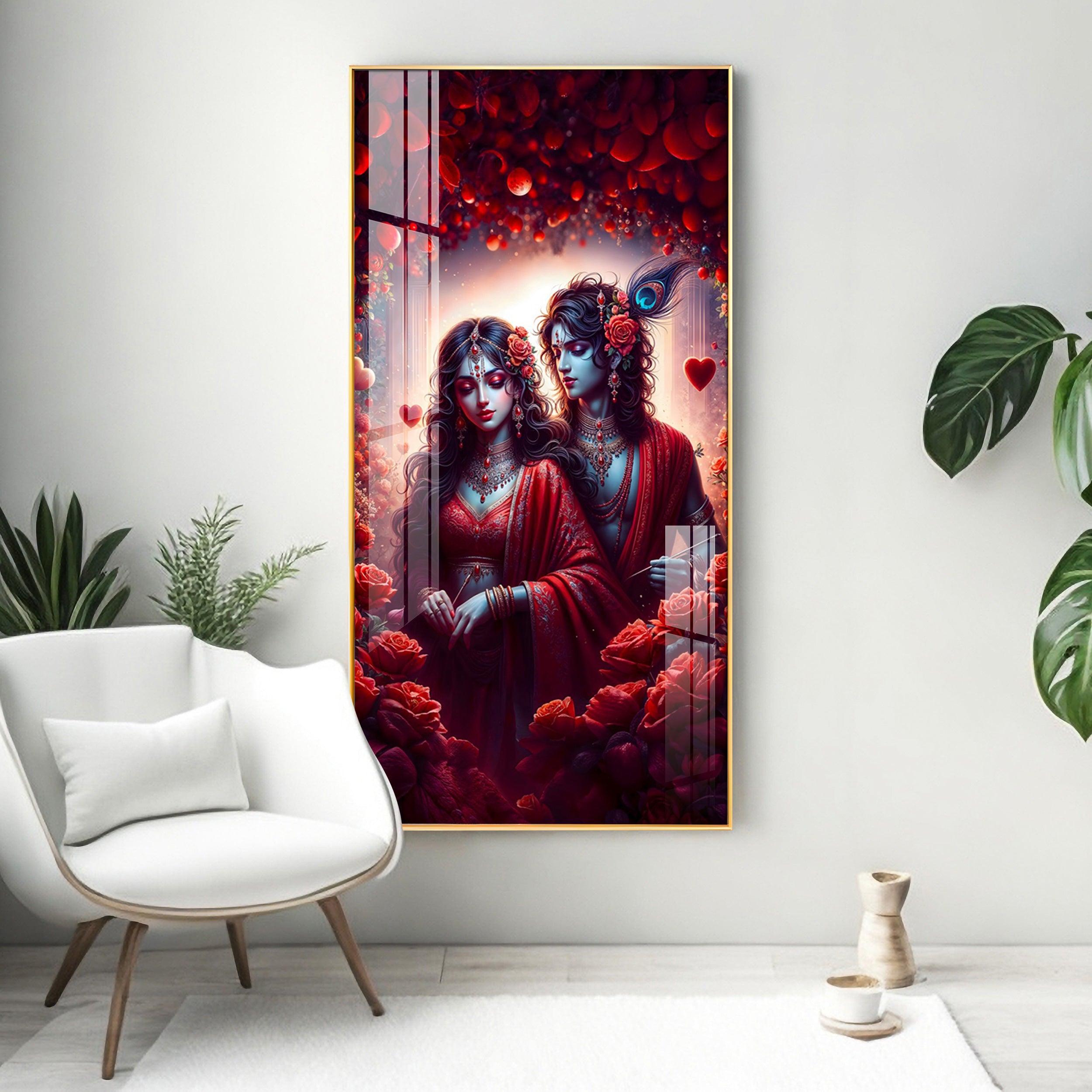 Krishna & Radha Affection Premium Acrylic Vertical Wall Art
