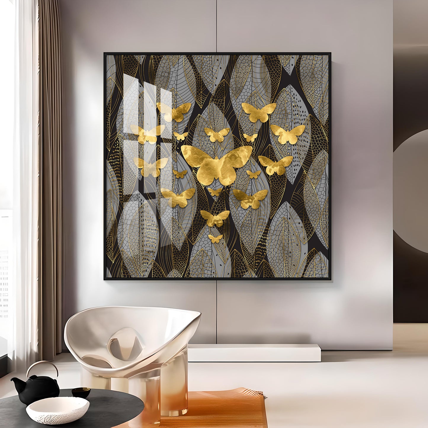 Golden Butterfly Light Luxury Premium Acrylic Square Wall Art