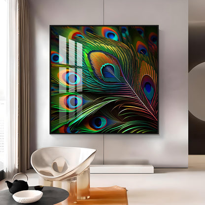 Peacock Feather Premium Acrylic Square Wall Art