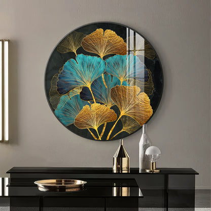 Azure Leaf Premium Acrylic Round Wall Art
