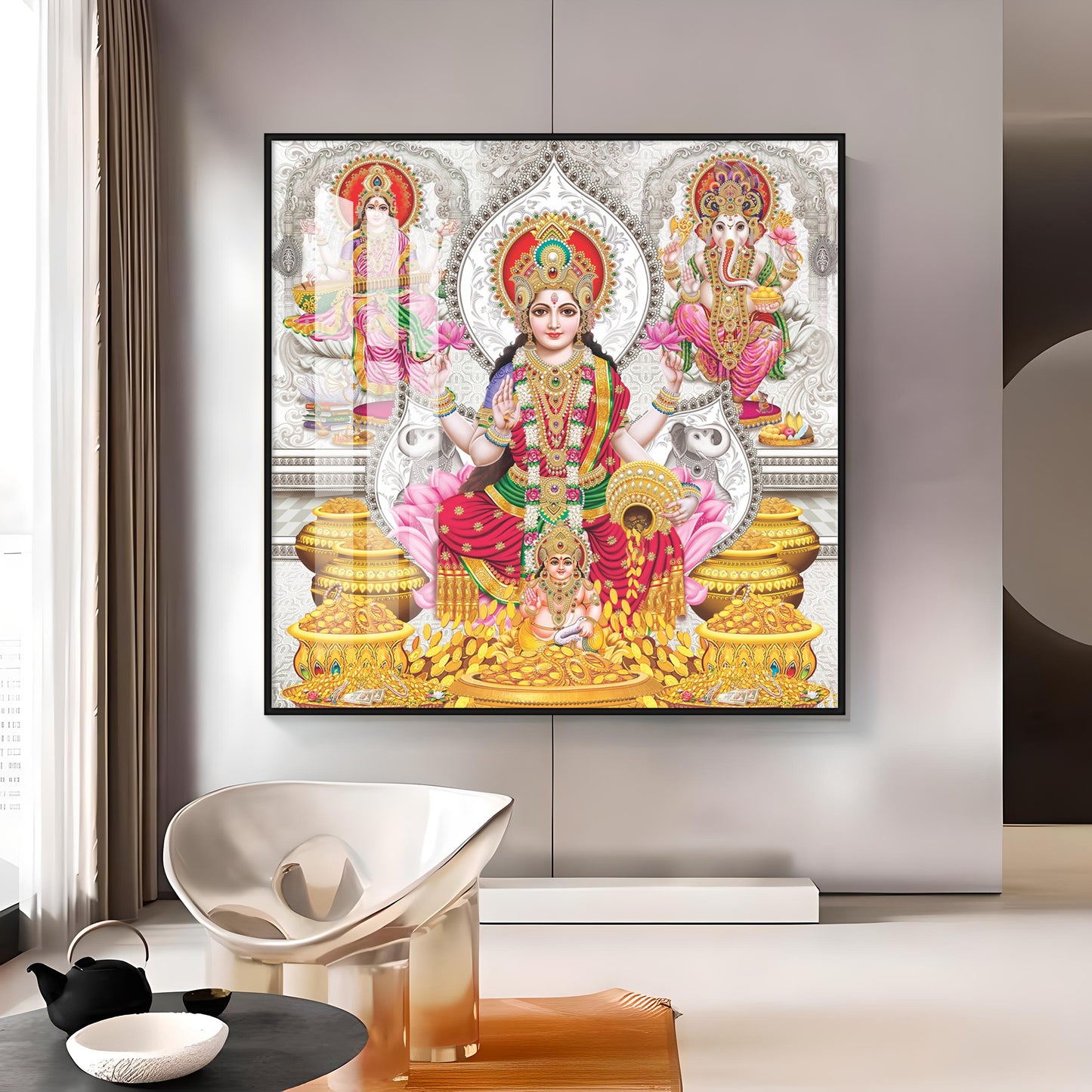 Spiritual Laxmi Ji Premium Acrylic Square Wall Art