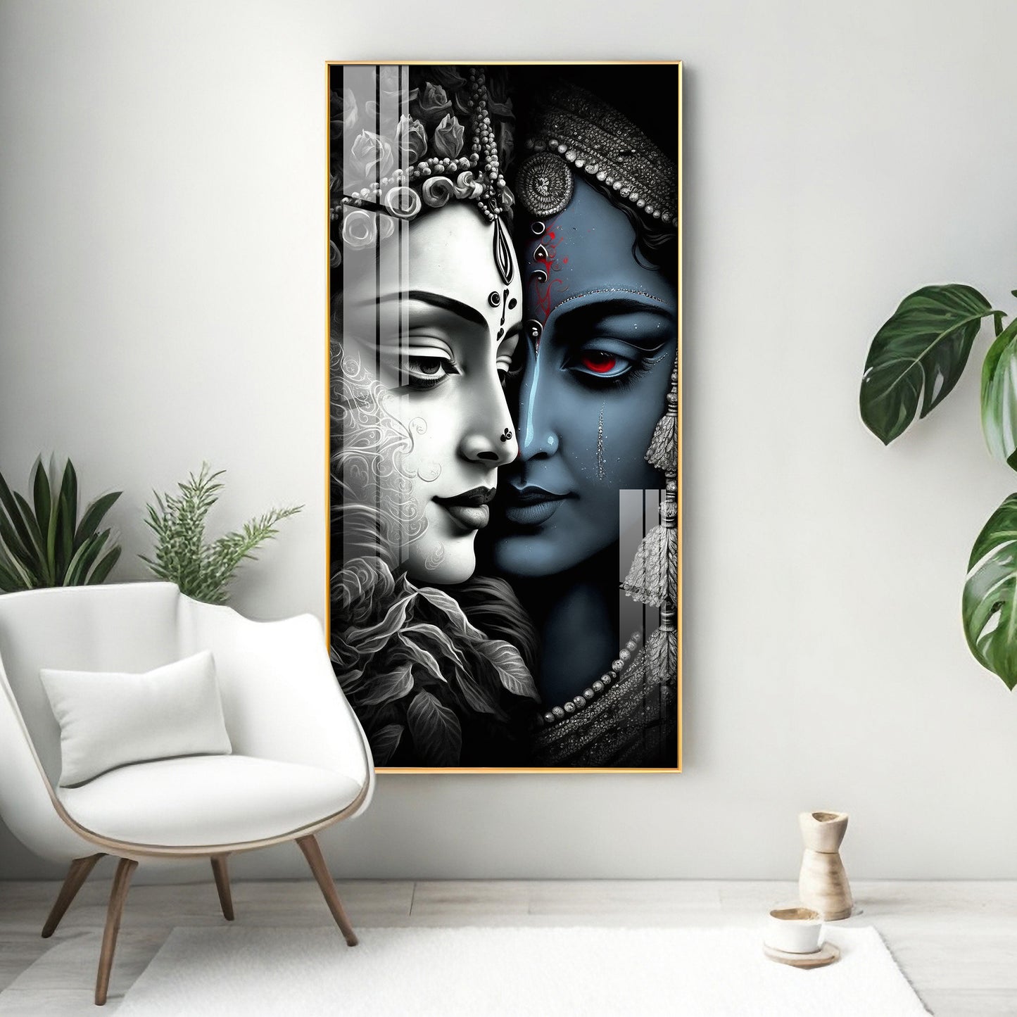 Beautiful Krishna & Radha Premium Acrylic Vertical Wall Art