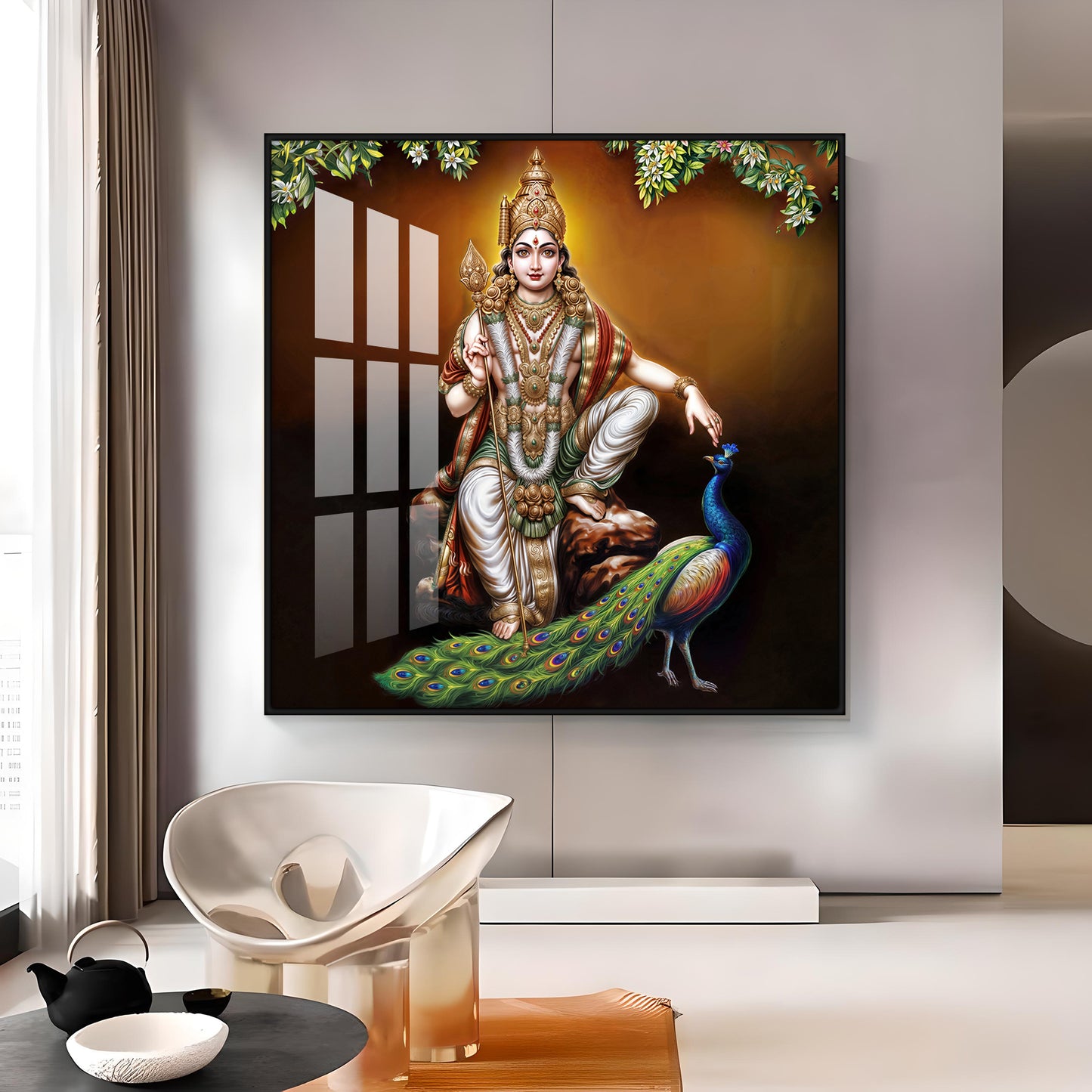 Lord Murugan With Peacock Premium Acrylic Square Wall Art