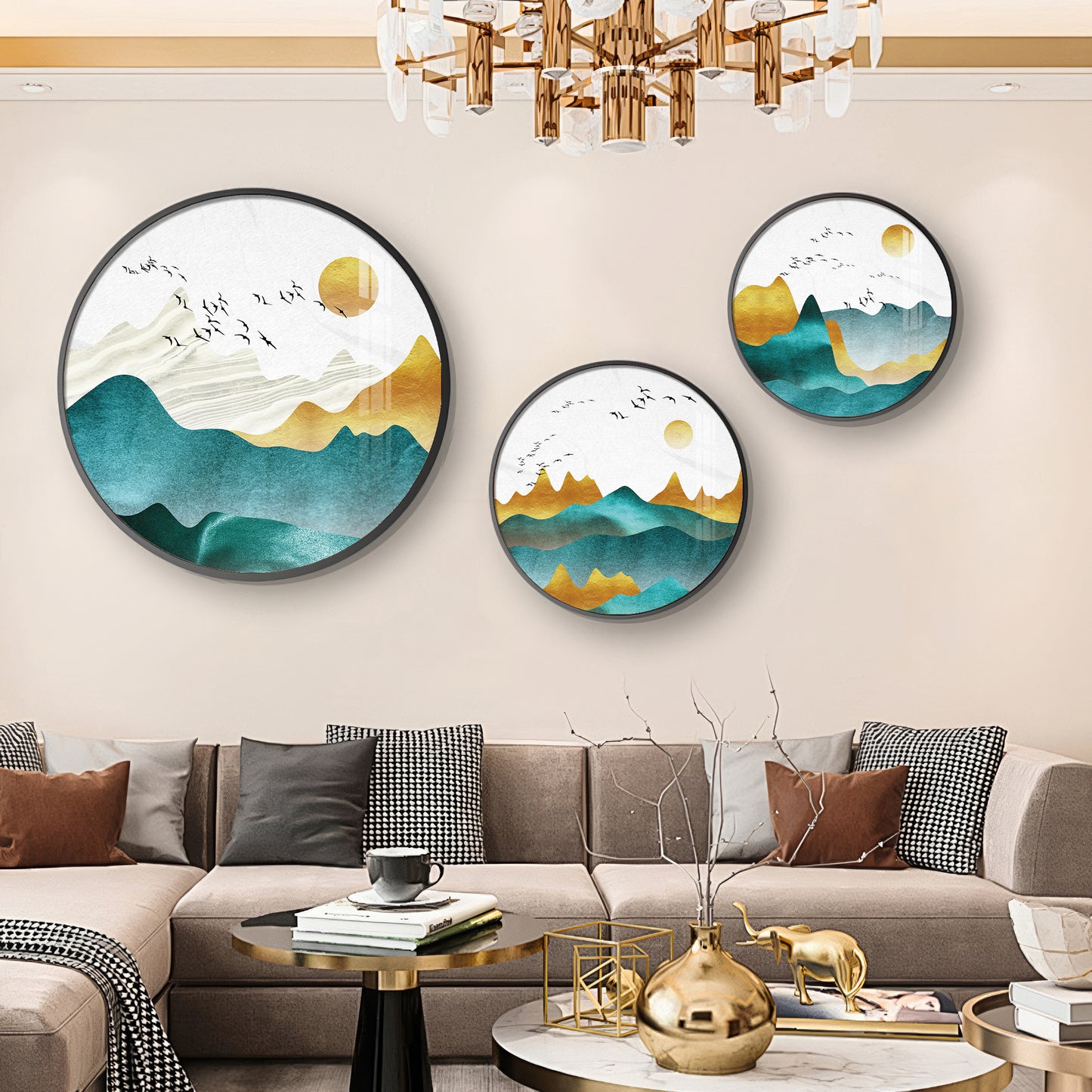 Mountain Scenery Premium Acrylic Round Wall Art (Set of 3)