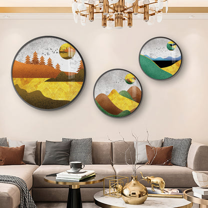 Mountain View Abstract Premium Acrylic Round Wall Art (Set of 3)