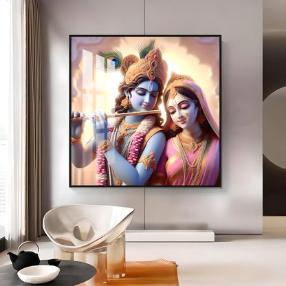 Krishna Playing Flute For Radha Premium Acrylic Square Wall Art