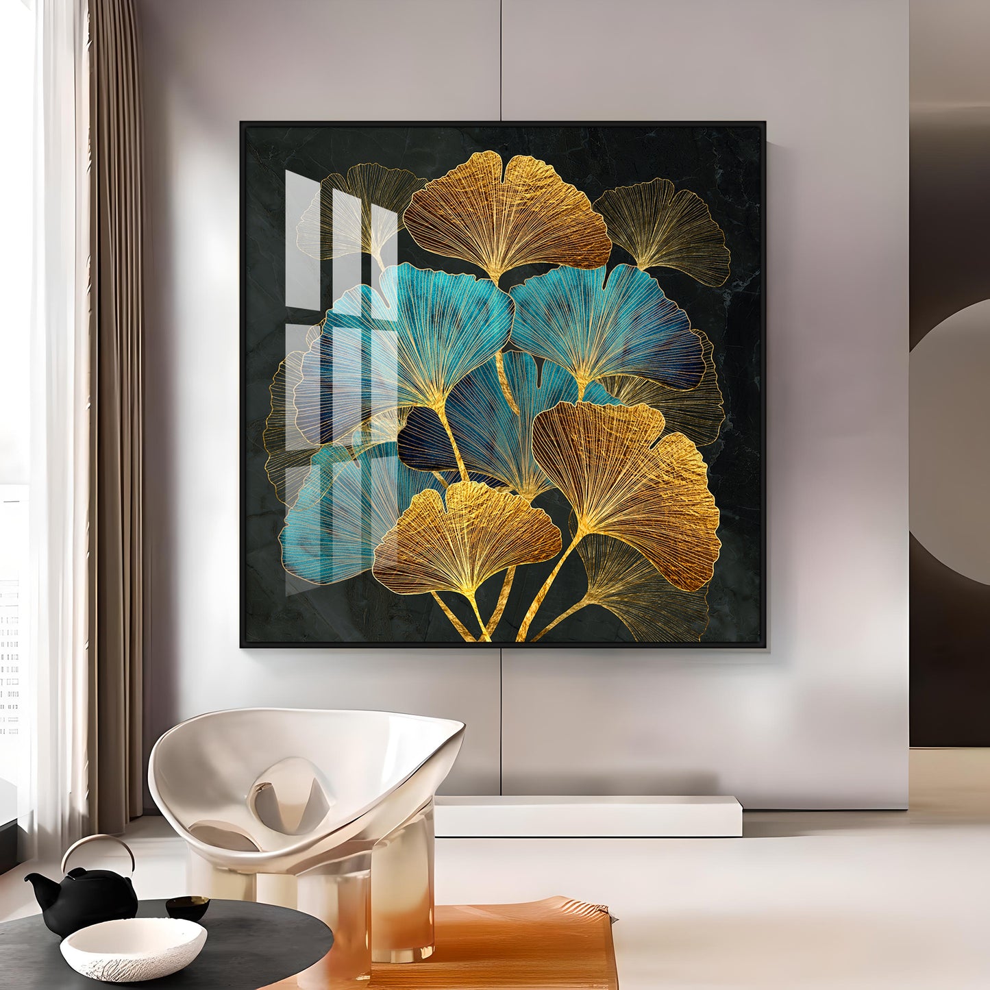 Auspicious Ginkgo Leaf Premium Acrylic Square Wall Art