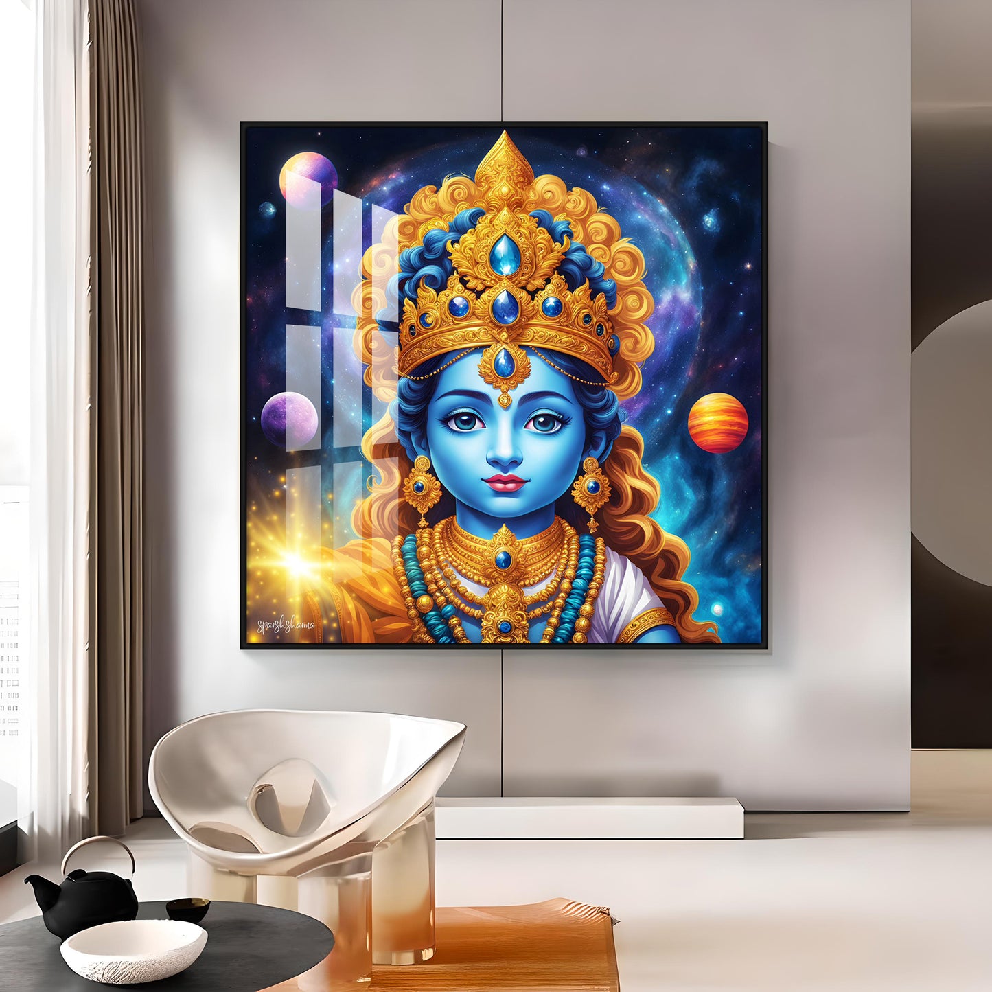 Krishna in Majestic Hues Premium Acrylic Square Wall Art