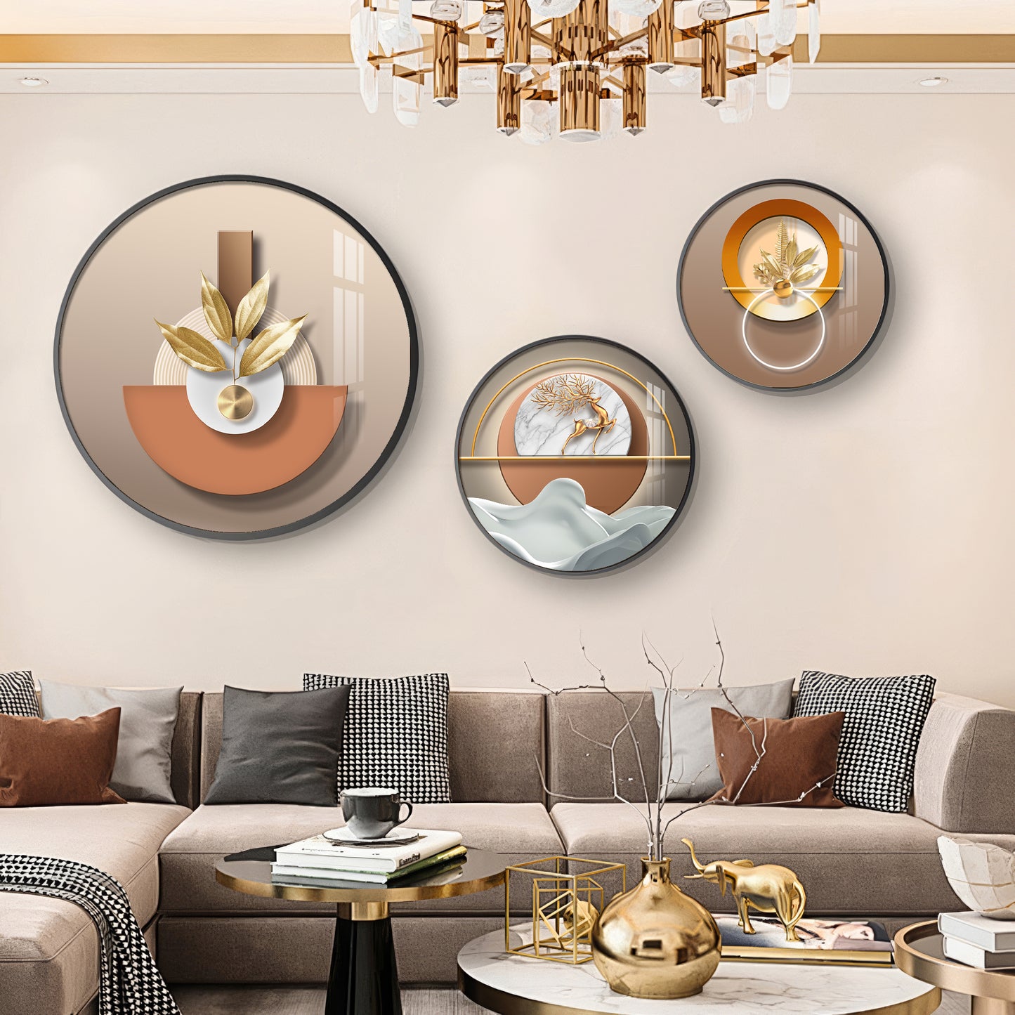Golden Plant Puups Premium Acrylic Round Wall Art (Set of 3)