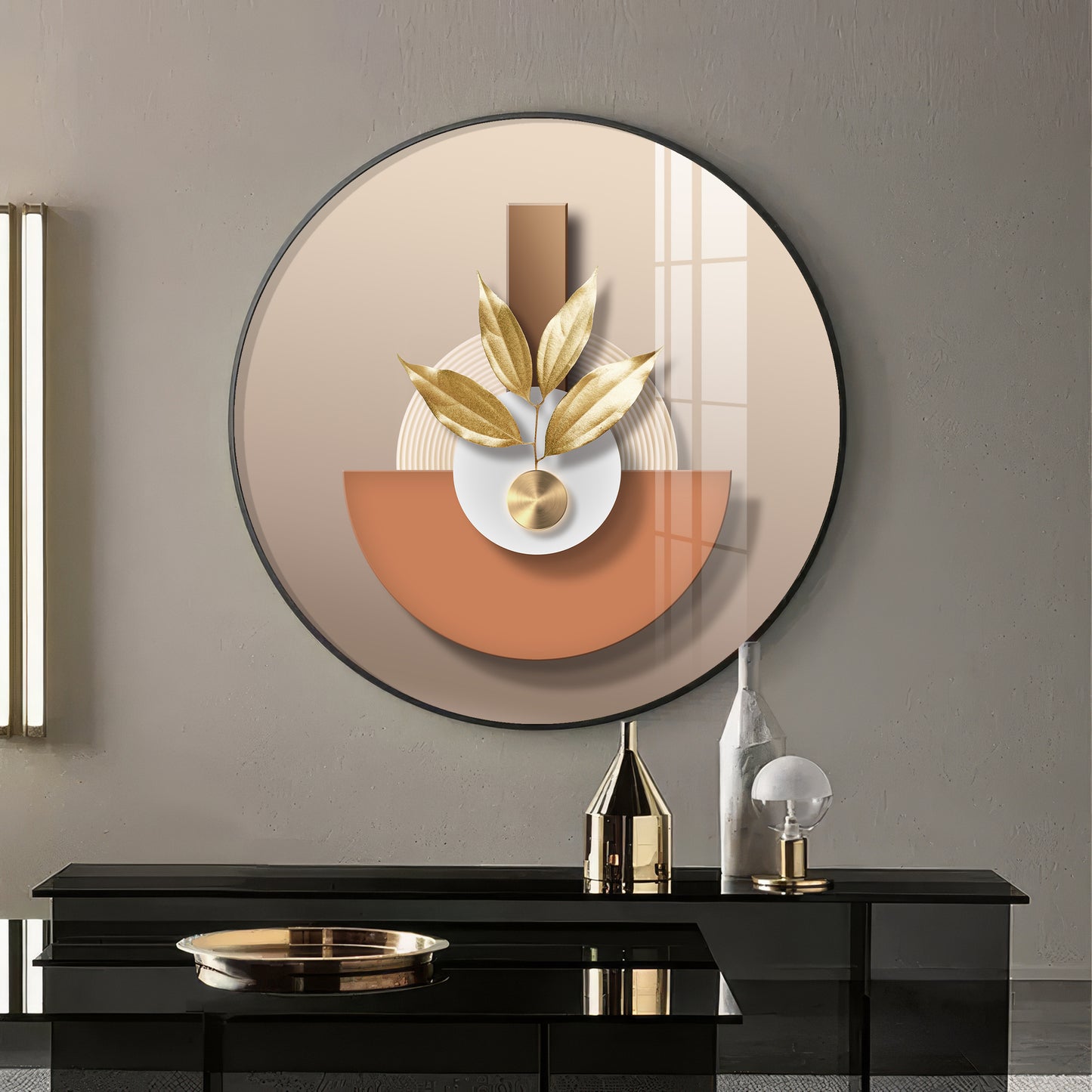 Leafy Luxe Vase Premium Acrylic Round Wall Art
