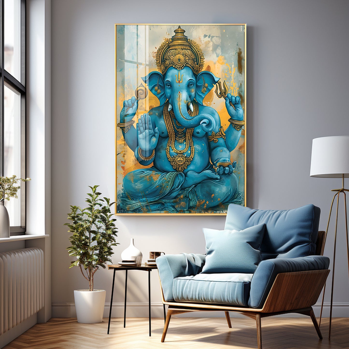 Majestic Blue Ganesha Premium Vertical Acrylic Wall Art