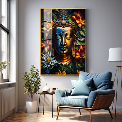 Lord Buddha Face Premium Acrylic Vertical Wall Art